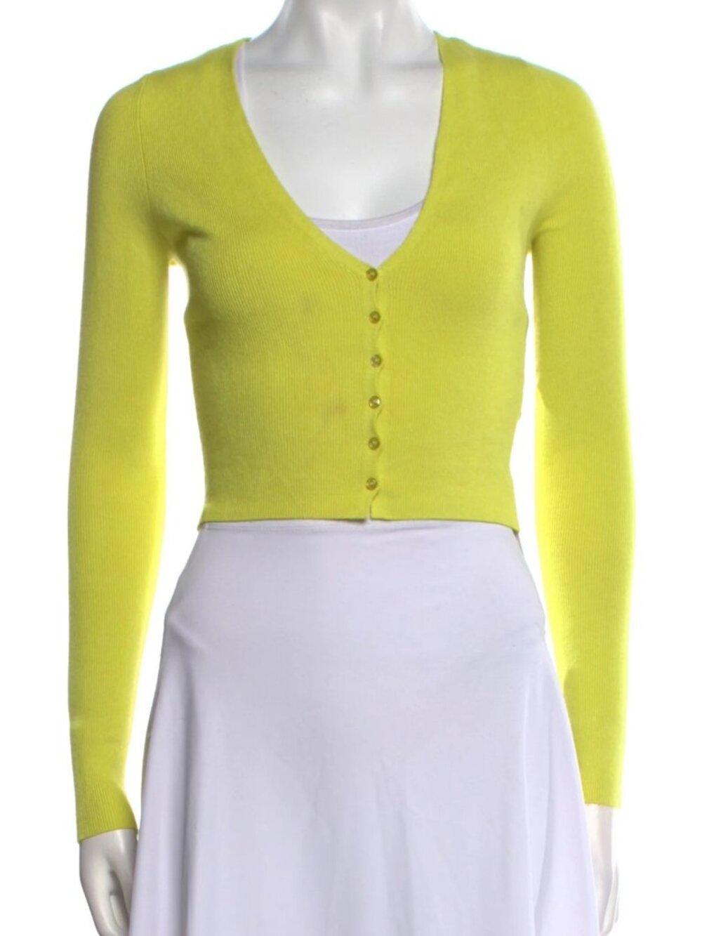 LESET Grace V-Neck Cropped Cardigan - Chartreuse